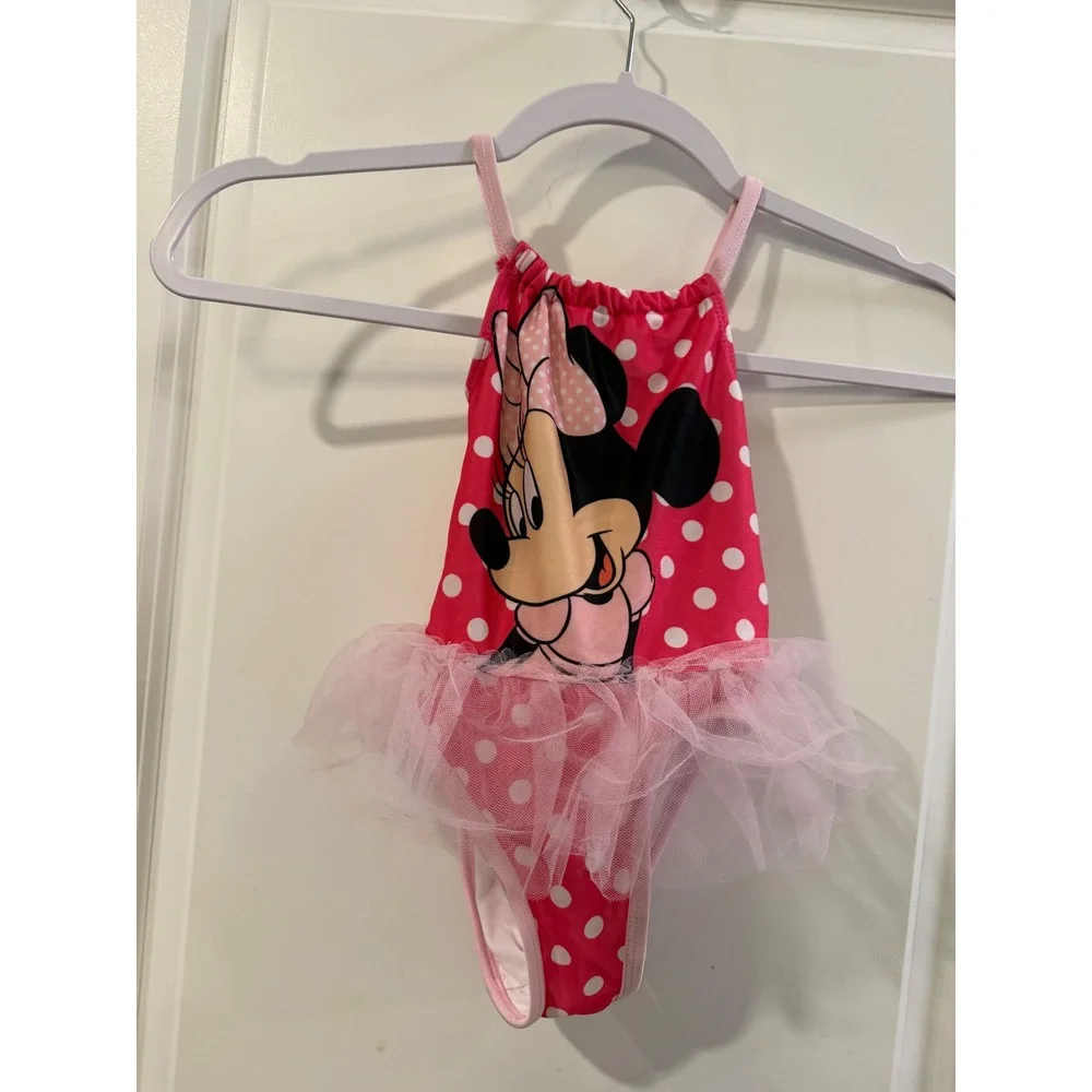 Disney Minnie Mouse Toddler Girls Pink Polka Dot Tutu Swimsuit 2T 7752824MI‎